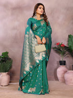 Anaita Green Premium Banarasi Tissue Silk Saree With Gala Weaving Work | Grocsy