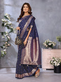 Anaita Dark Navy Blue Premium Banarasi Tissue Silk Saree With Gala Weaving Work | Grocsy