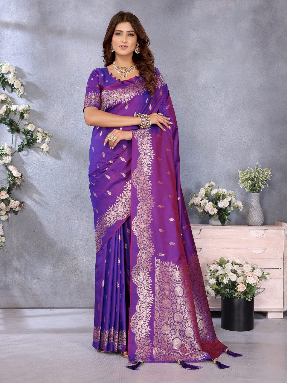 Anaita Purple Premium Banarasi Tissue Silk Saree With Gala Weaving Work | Grocsy