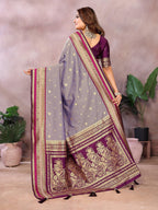 Anaita Purple Handloom Kalamkari Silk Saree With Zari Woven Work | Grocsy