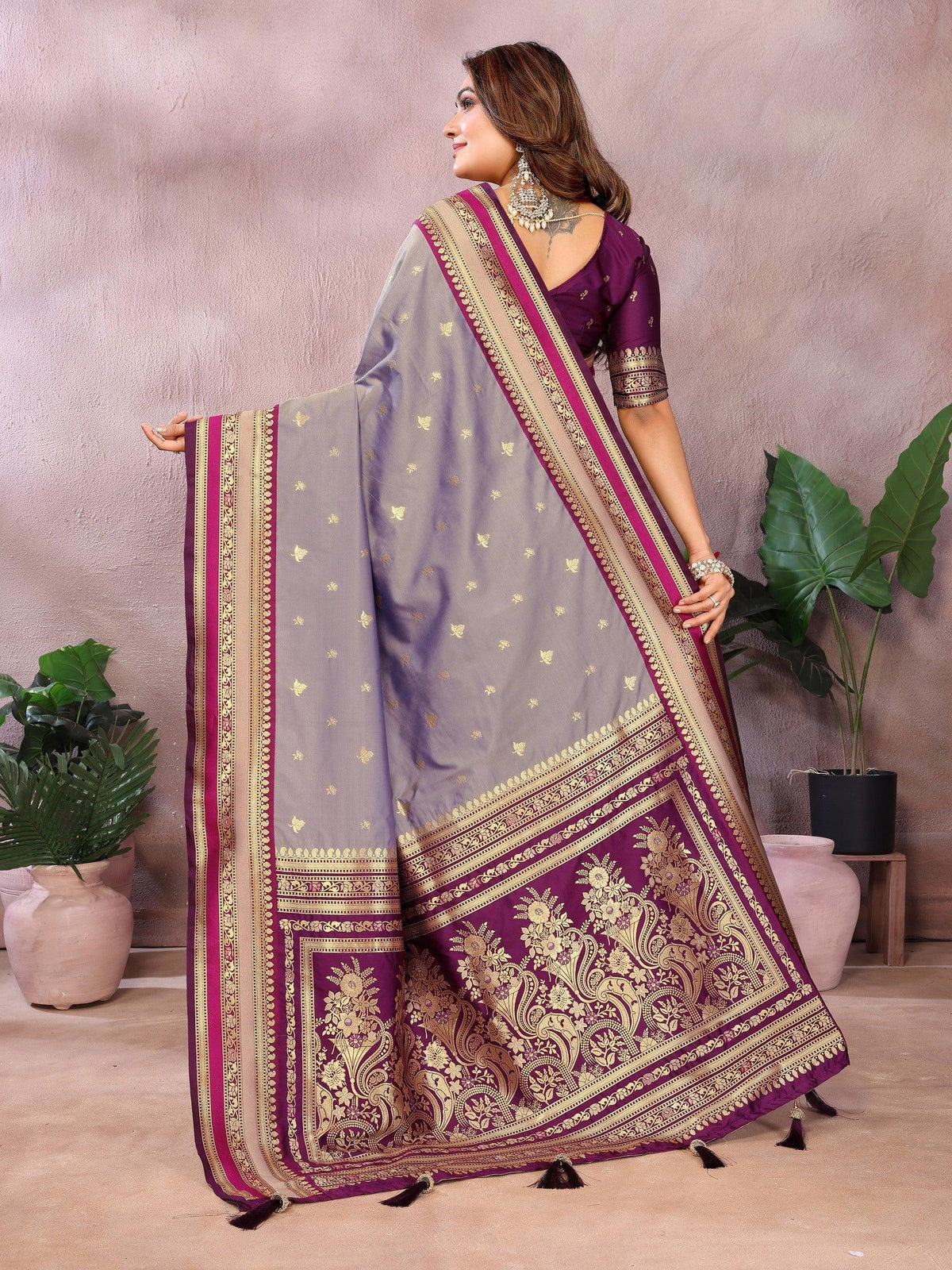 Anaita Purple Handloom Kalamkari Silk Saree With Zari Woven Work | Grocsy