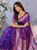 Anaita Purple Premium Banarasi Tissue Silk Saree With Gala Weaving Work | Grocsy