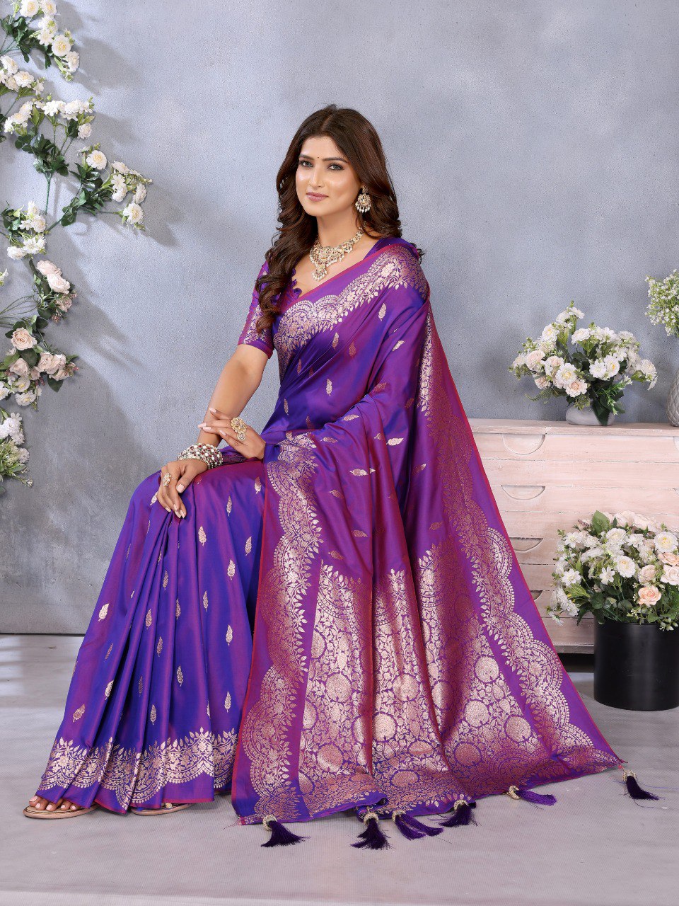 Anaita Purple Premium Banarasi Tissue Silk Saree With Gala Weaving Work | Grocsy