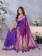 Anaita Purple Premium Banarasi Tissue Silk Saree With Gala Weaving Work | Grocsy