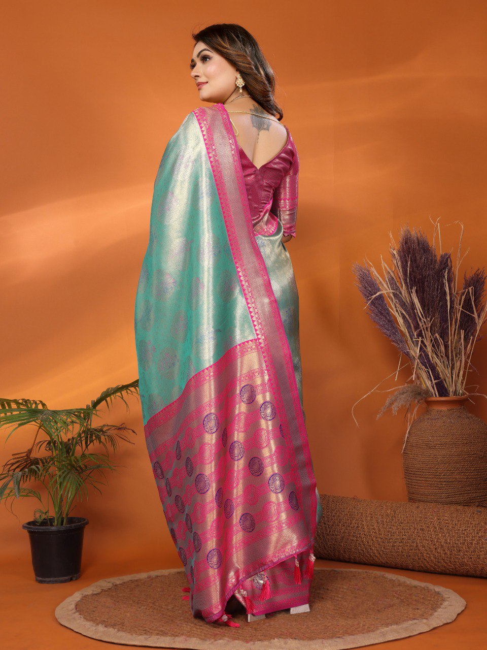 Anaita Sky Blue Banarasi Tissue Silk Saree With Weaving Work | Grocsy