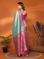 Anaita Sky Blue Banarasi Tissue Silk Saree With Weaving Work | Grocsy