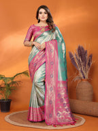 Anaita Sky Blue Banarasi Tissue Silk Saree With Weaving Work | Grocsy