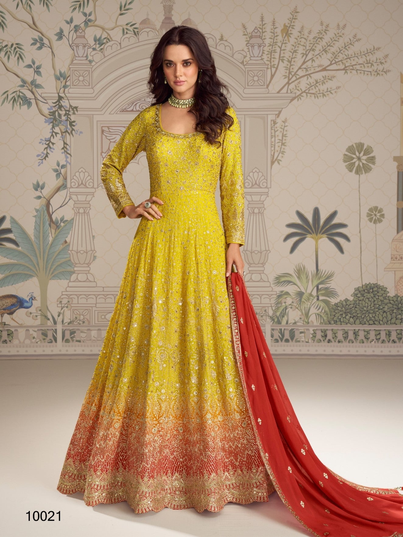 Anaita Yellow Georgette Stitched Anarkali Suit With Embroidered Sequins Work | Grocsy