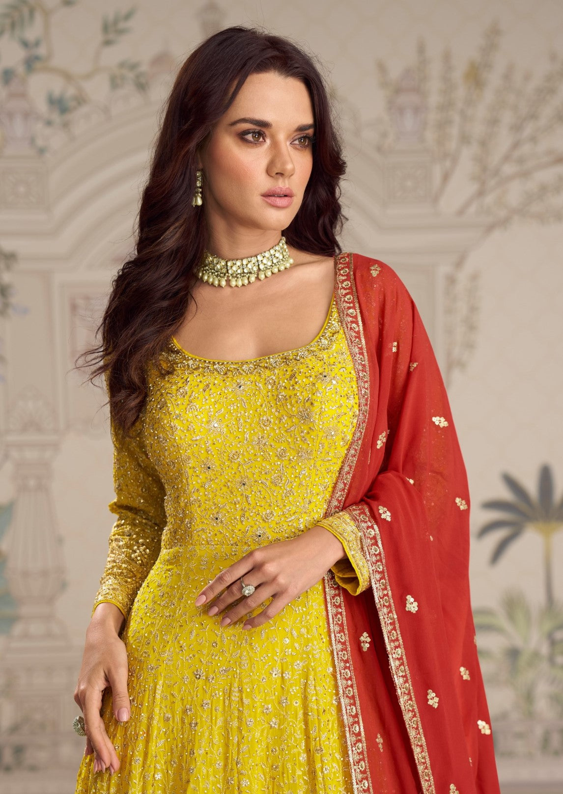 Anaita Yellow Georgette Stitched Anarkali Suit With Embroidered Sequins Work | Grocsy