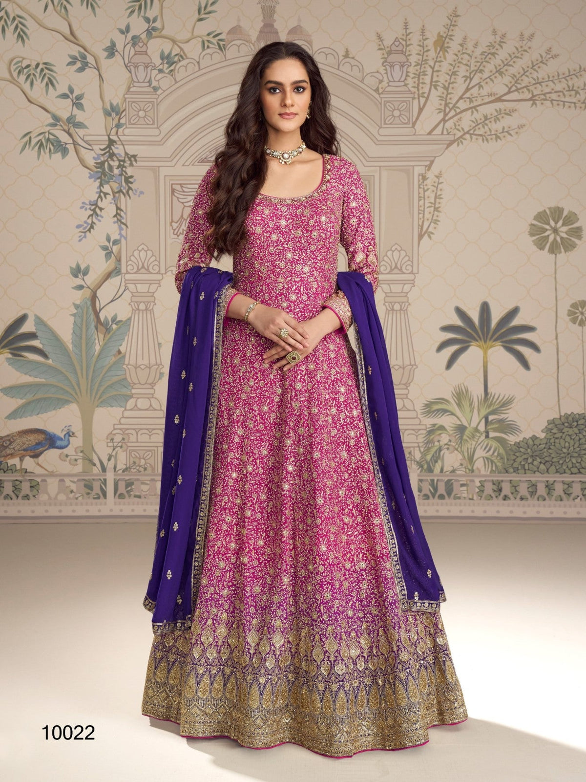 Anaita Magenta Georgette Stitched Anarkali Suit With Embroidered Sequins Work | Grocsy