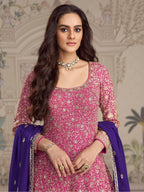 Anaita Magenta Georgette Stitched Anarkali Suit With Embroidered Sequins Work | Grocsy
