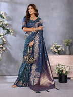 Anaita Dark Navy Blue Premium Banarasi Tissue Silk Saree With Gala Weaving Work | Grocsy