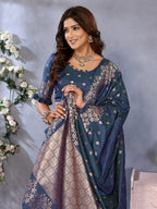 Anaita Dark Navy Blue Premium Banarasi Tissue Silk Saree With Gala Weaving Work | Grocsy