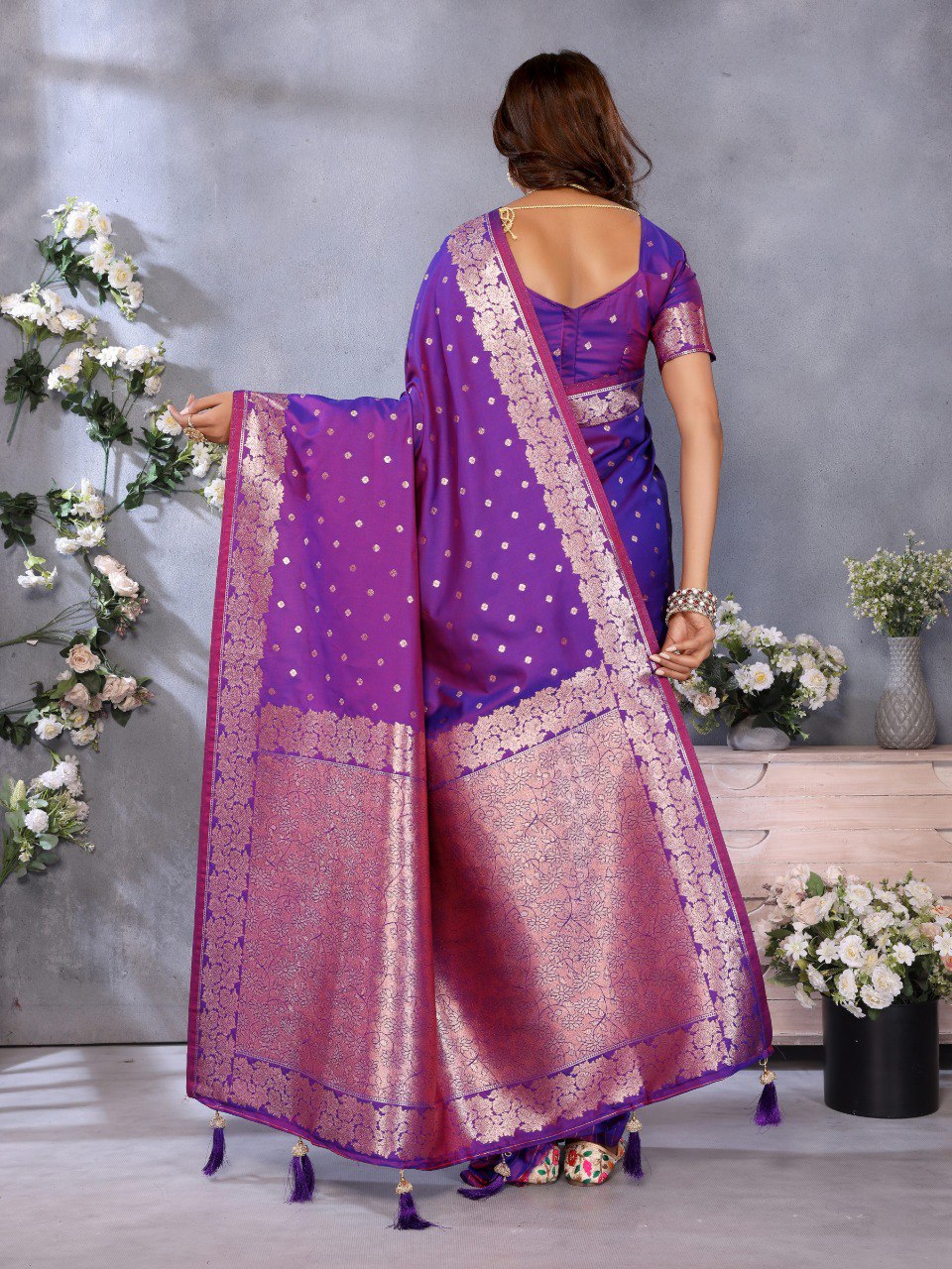 Anaita Purple Premium Banarasi Tissue Silk Saree With Gala Weaving Work | Grocsy