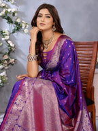 Anaita Purple Premium Banarasi Tissue Silk Saree With Gala Weaving Work | Grocsy