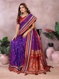 Anaita Violet Handloom Kalamkari Silk Saree With Zari Woven Work | Grocsy