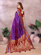Anaita Violet Handloom Kalamkari Silk Saree With Zari Woven Work | Grocsy