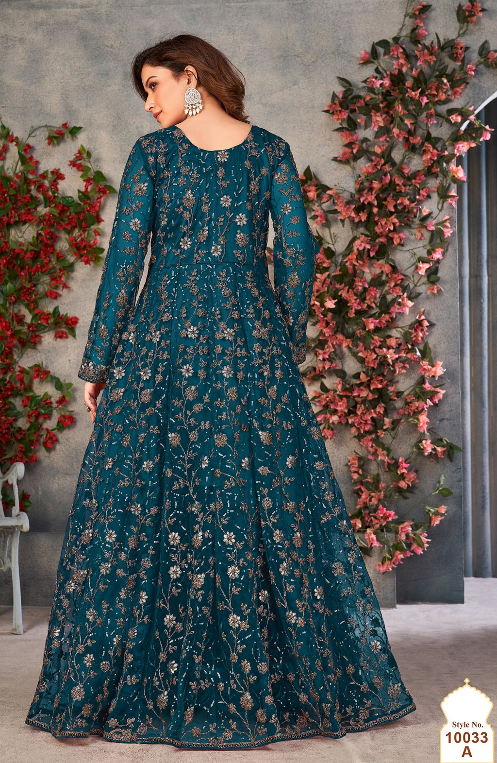 Anaita Teal Embroidered Butterfly Net Anarkali Suit | Grocsy