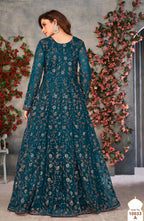 Anaita Teal Embroidered Butterfly Net Anarkali Suit | Grocsy
