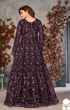 Anaita Wine Embroidered Butterfly Net Anarkali Suit | Grocsy
