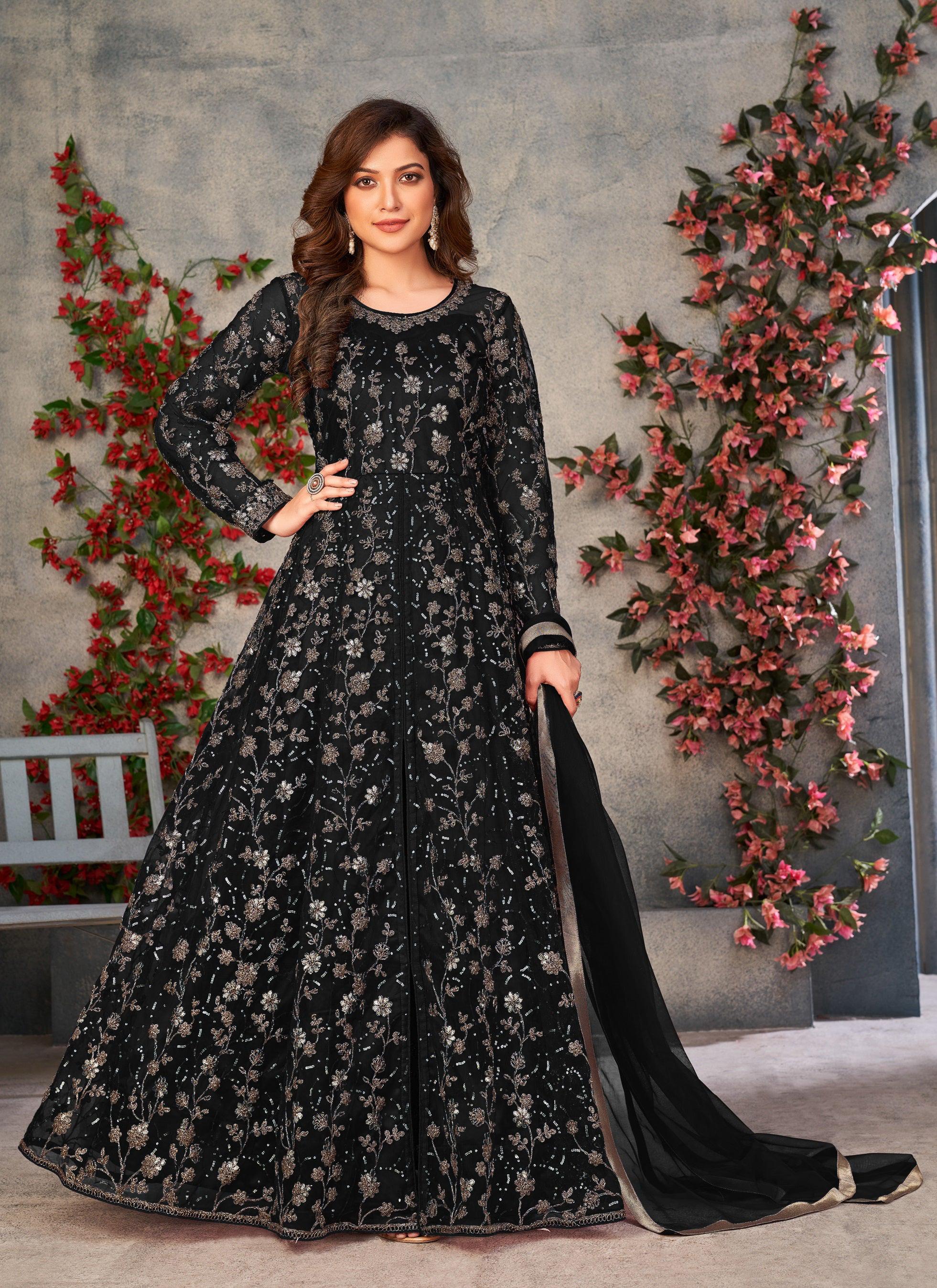 Anaita Black Embroidered Butterfly Net Anarkali Suit | Grocsy