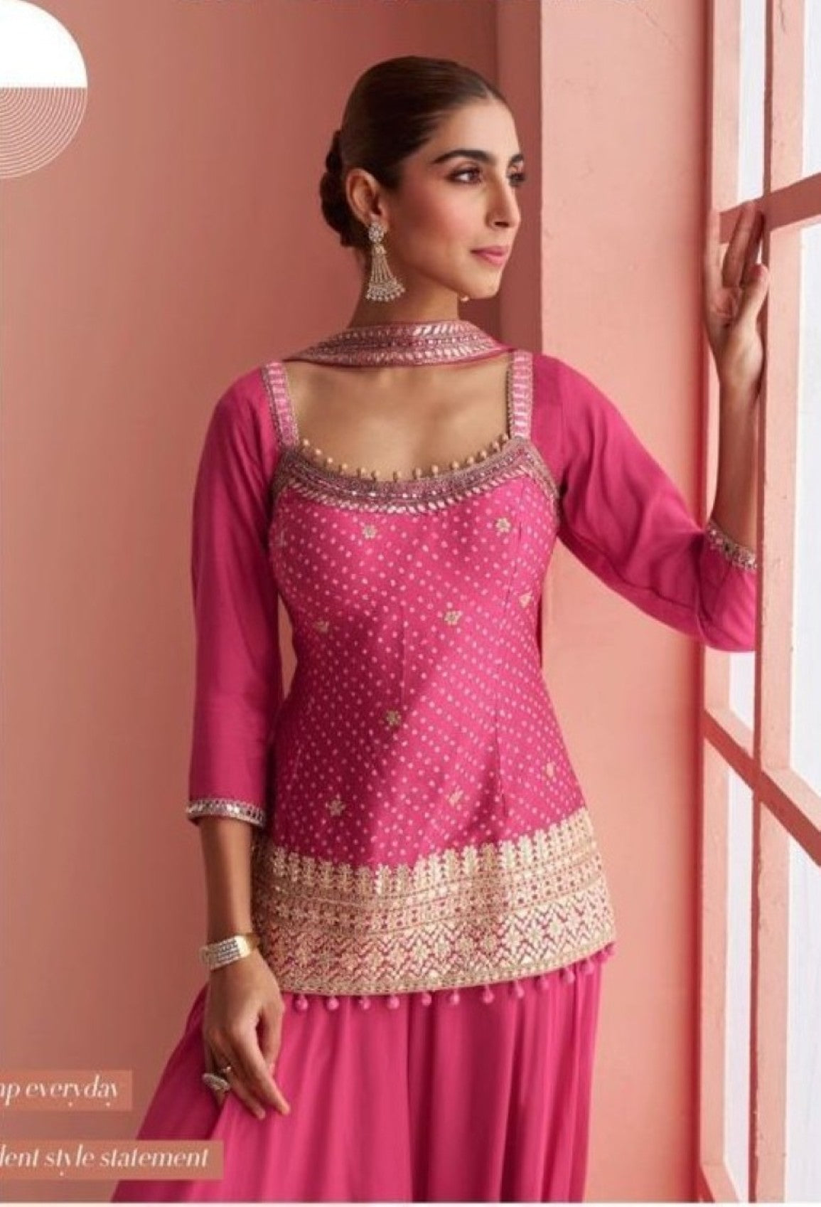 Anaita Pink Chinon Stitched Suit With Embroidery Work | Grocsy