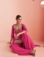 Anaita Pink Chinon Stitched Suit With Embroidery Work | Grocsy