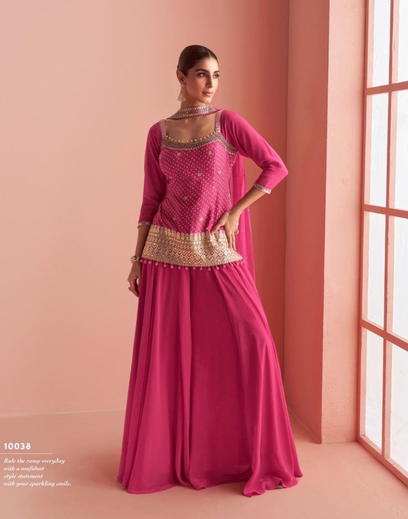Anaita Pink Chinon Stitched Suit With Embroidery Work | Grocsy
