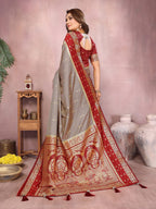 Anaita Grey Handloom Kalamkari Silk Saree With Zari Woven Work | Grocsy