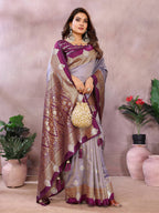 Anaita Lavender Handloom Kalamkari Silk Saree With Zari Woven Work | Grocsy
