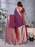 Anaita Maroon Premium Banarasi Tissue Silk Saree With Gala Weaving Work | Grocsy