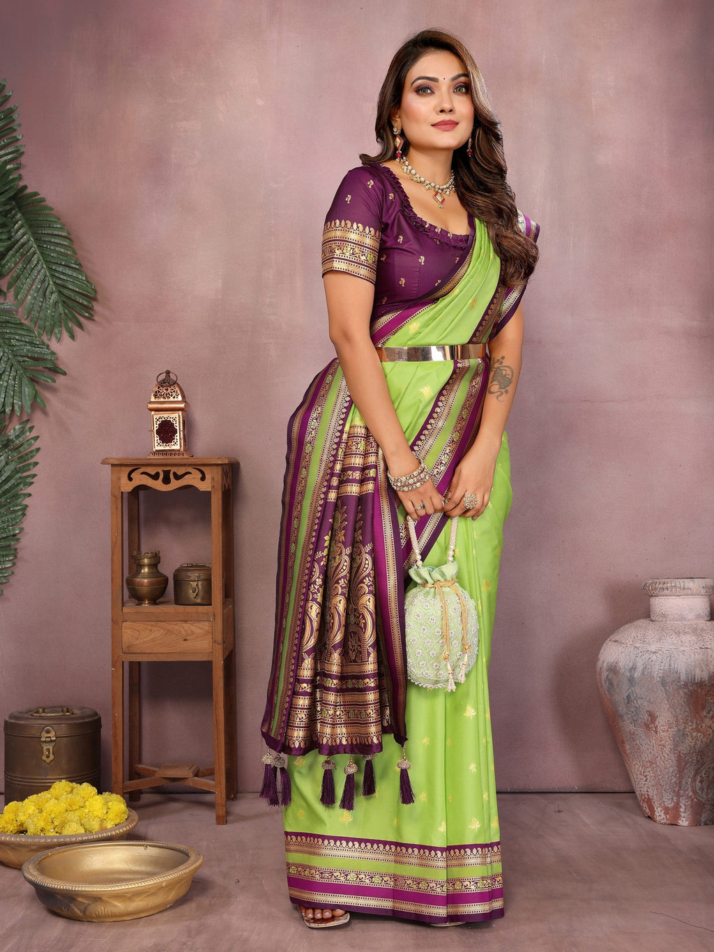 Anaita Parrot Handloom Kalamkari Silk Saree With Zari Woven Work | Grocsy