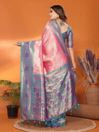 Anaita Pink Banarasi Tissue Silk Saree With Weaving Work | Grocsy