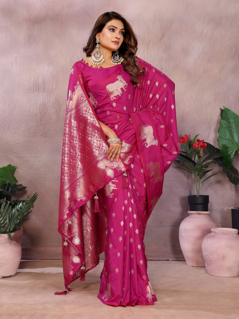 Anaita Pink Premium Banarasi Tissue Silk Saree With Gala Weaving Work | Grocsy