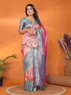 Anaita Pink Banarasi Tissue Silk Saree With Weaving Work | Grocsy