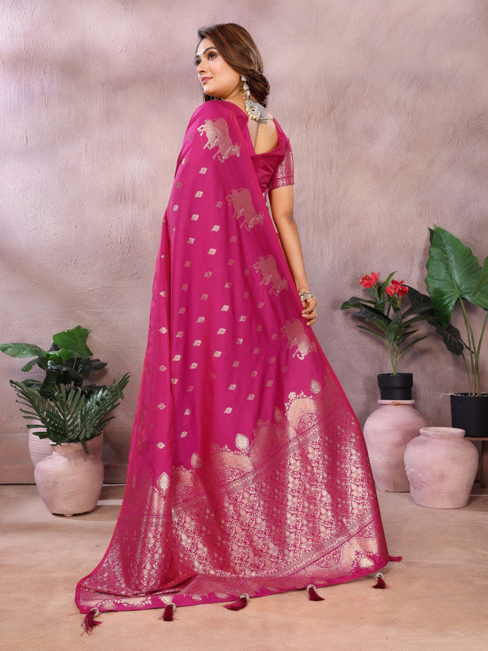 Anaita Pink Premium Banarasi Tissue Silk Saree With Gala Weaving Work | Grocsy