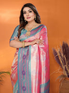 Anaita Pink Banarasi Tissue Silk Saree With Weaving Work | Grocsy