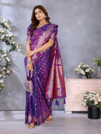 Anaita Purple Premium Banarasi Tissue Silk Saree With Gala Weaving Work | Grocsy