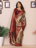 Anaita Beige Tissue Silk Saree With Weaving Zari Work | Grocsy