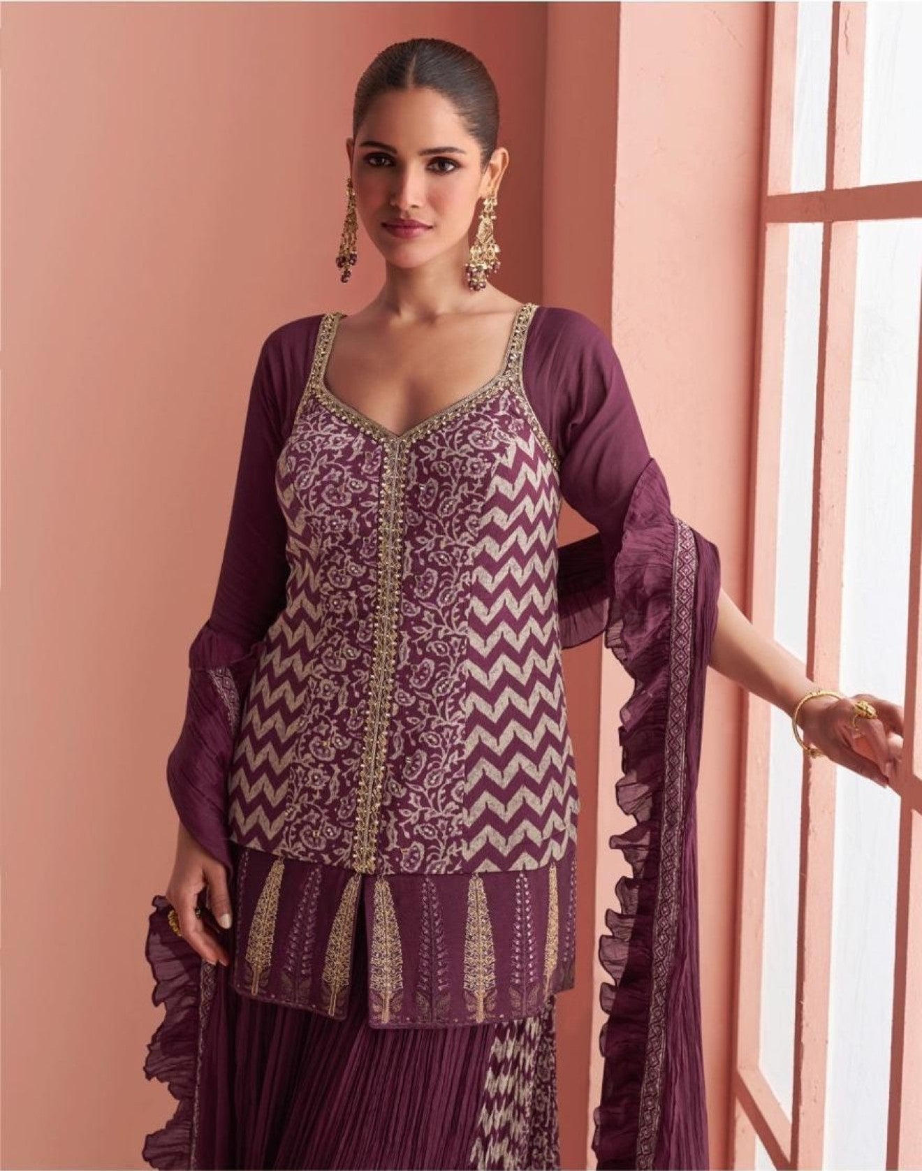 Anaita Purple Chinon Stitched Suit With Embroidery Work | Grocsy