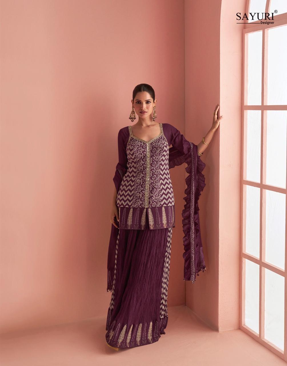 Anaita Purple Chinon Stitched Suit With Embroidery Work | Grocsy