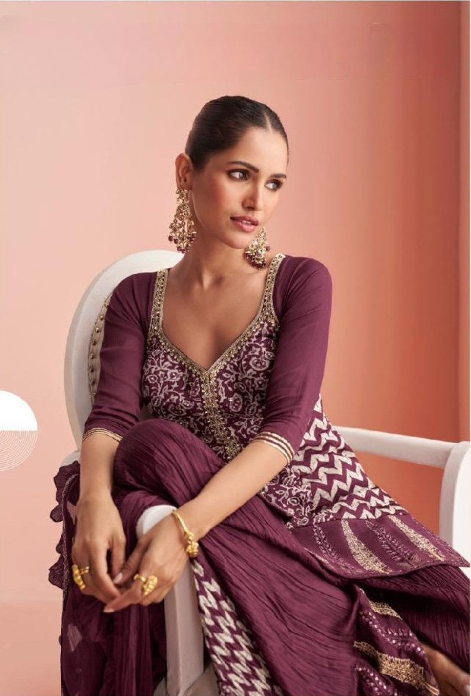 Anaita Purple Chinon Stitched Suit With Embroidery Work | Grocsy
