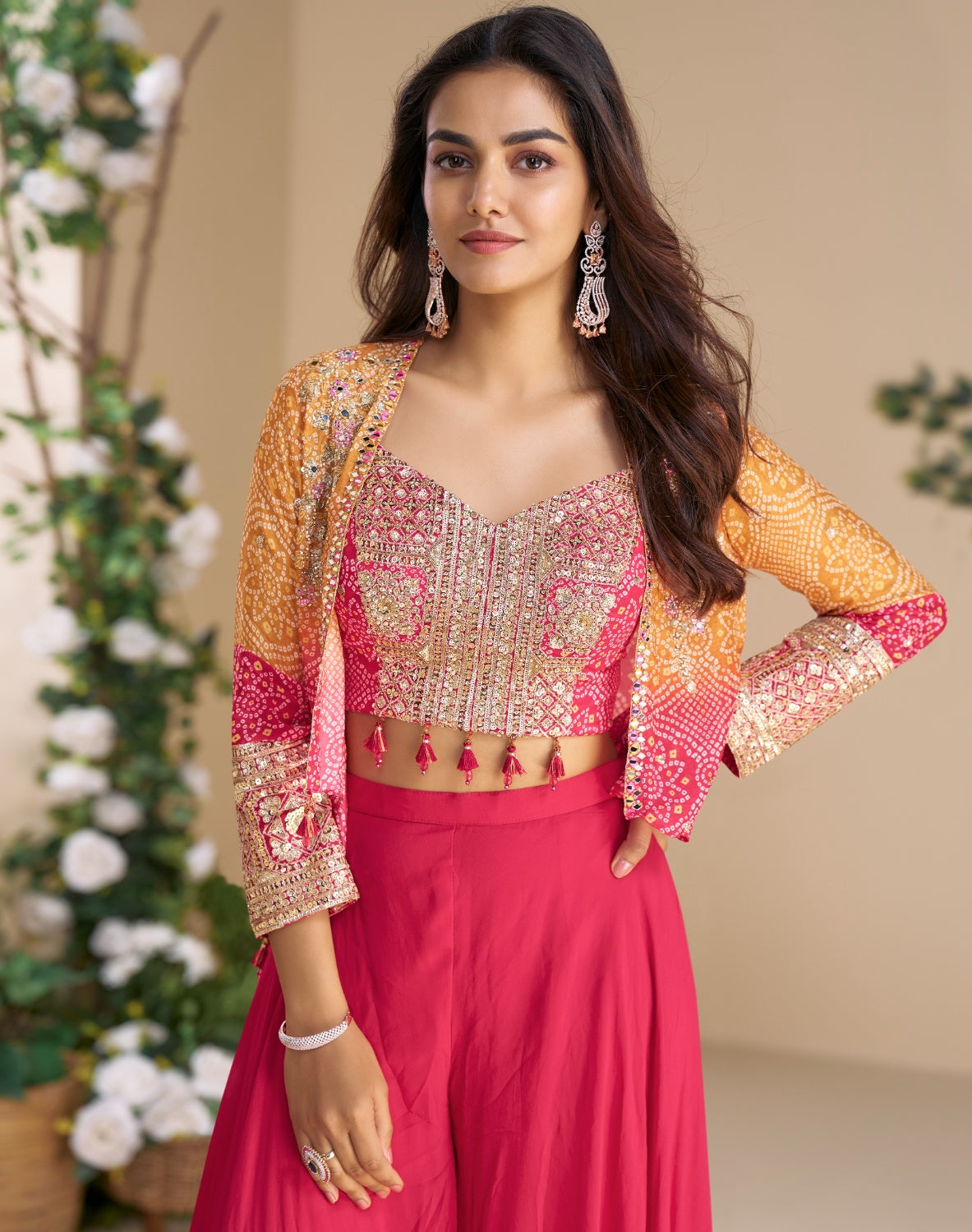 Anaita Magenta Heavy Chinon Silk Readymade 3 Piece Set With Sequence & Mirror Work | Grocsy