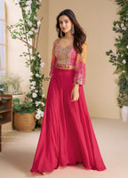 Anaita Magenta Heavy Chinon Silk Readymade 3 Piece Set With Sequence & Mirror Work | Grocsy