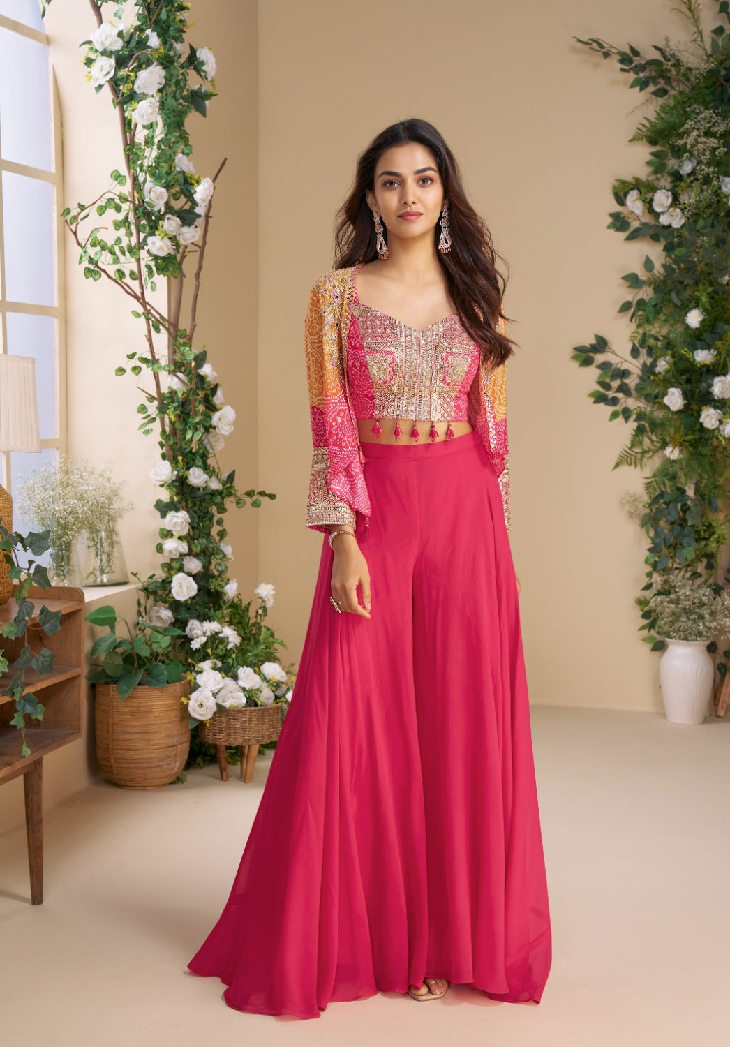 Anaita Magenta Heavy Chinon Silk Readymade 3 Piece Set With Sequence & Mirror Work | Grocsy