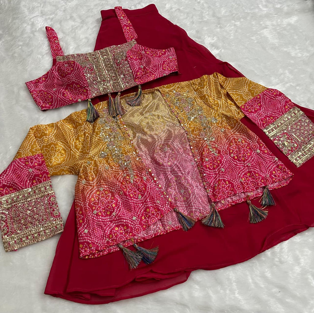 Anaita Magenta Heavy Chinon Silk Readymade 3 Piece Set With Sequence & Mirror Work | Grocsy