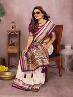 Anaita Beige Handloom Kalamkari Silk Saree With Zari Woven Work | Grocsy