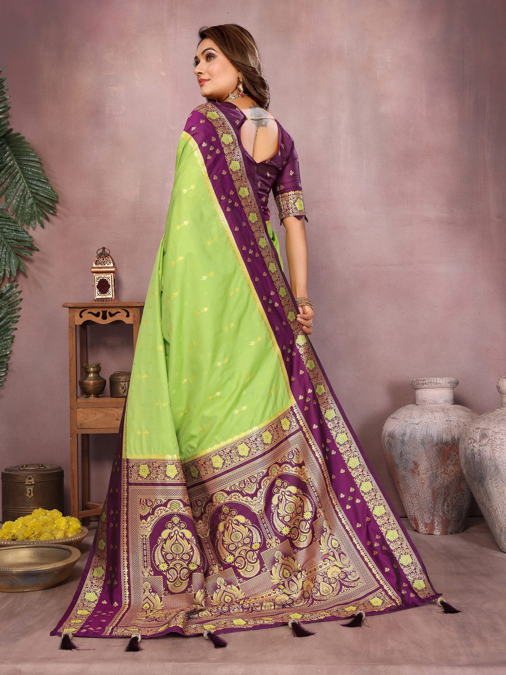 Anaita Parrot Handloom Kalamkari Silk Saree With Zari Woven Work | Grocsy