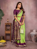 Anaita Parrot Handloom Kalamkari Silk Saree With Zari Woven Work | Grocsy