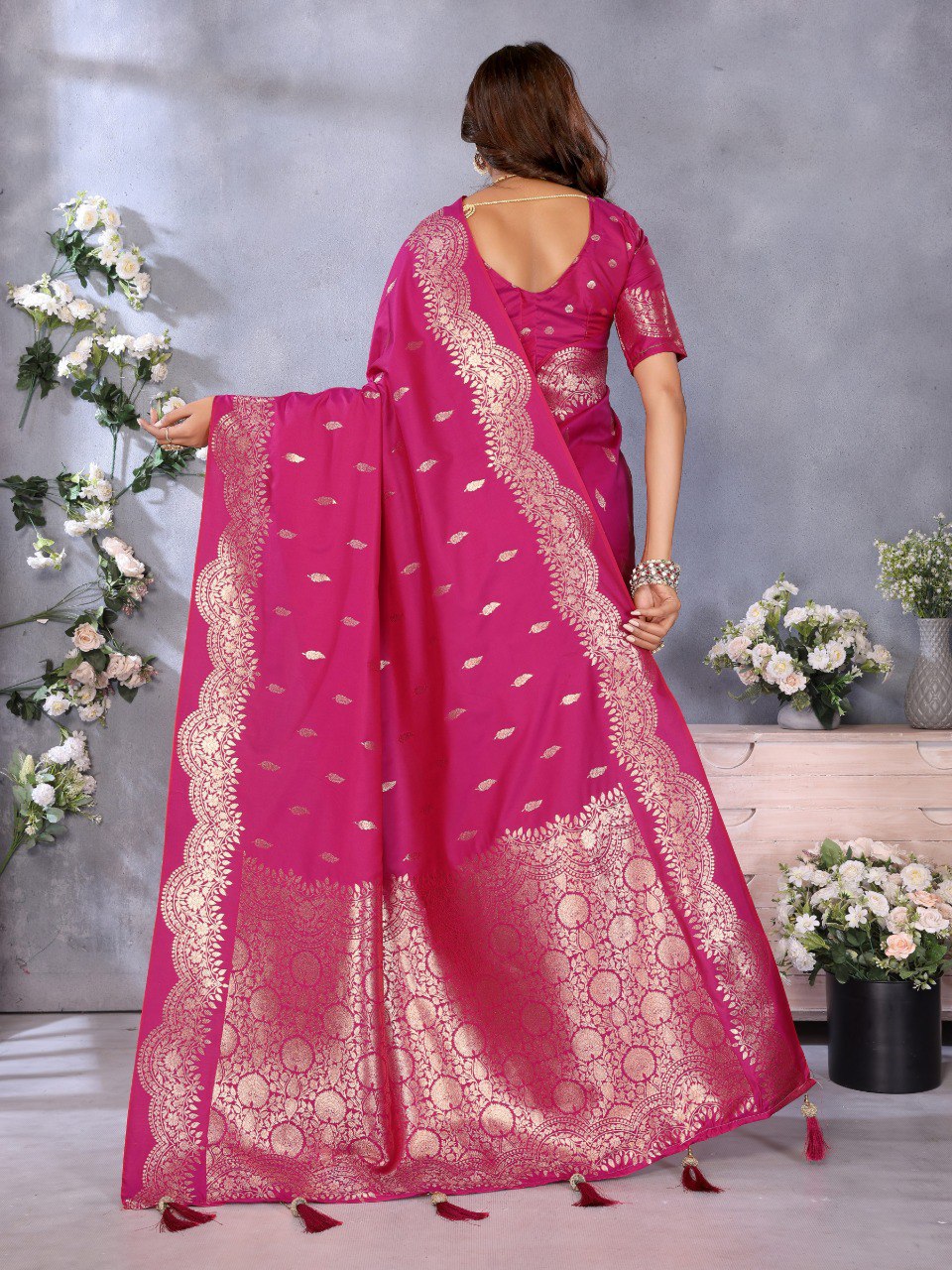 Anaita Pink Premium Banarasi Tissue Silk Saree With Gala Weaving Work | Grocsy